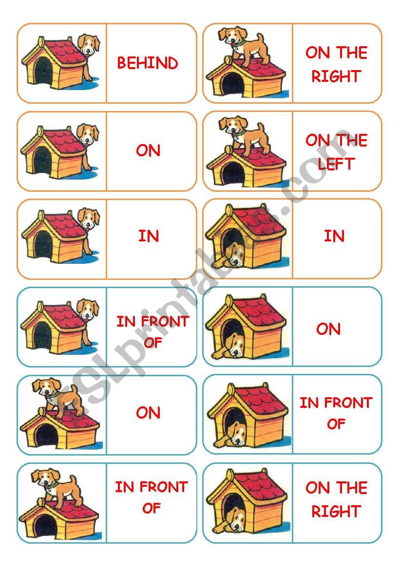 Prepositions - 28 dominoes - 4 pages - instructions included - fully editable
