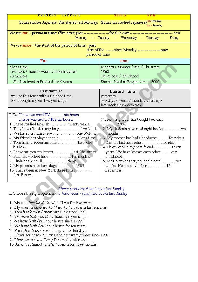 Present Perfect - for and since