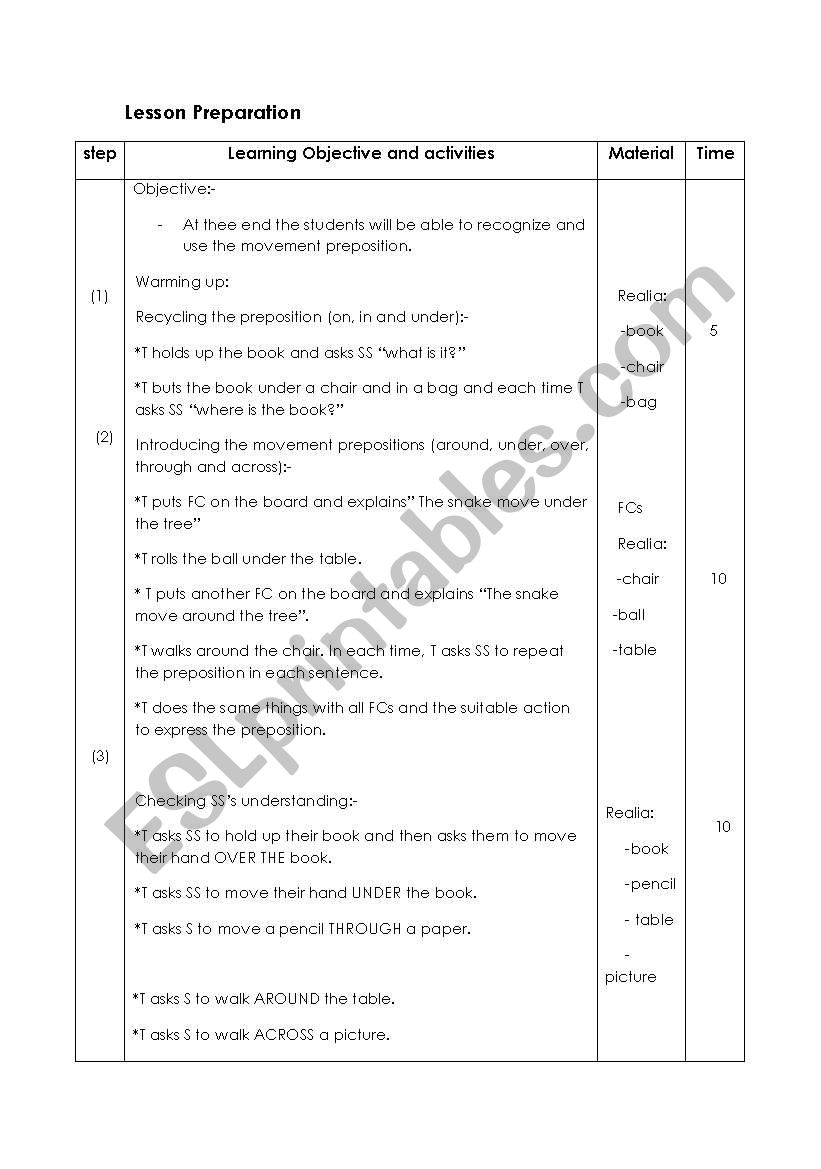 movement prepositions worksheet