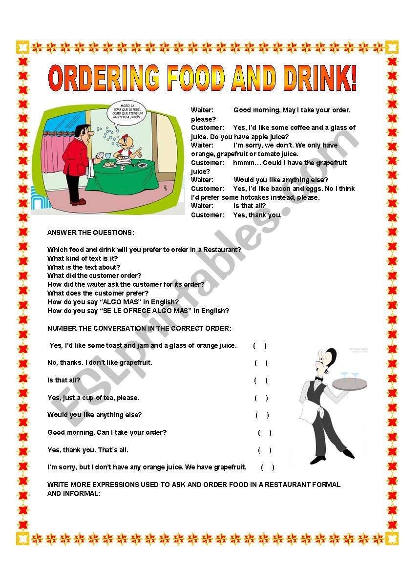 Ordering food and drink! worksheet