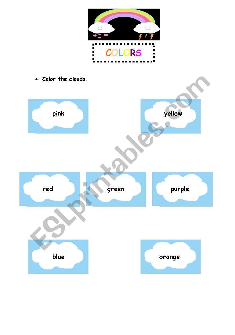 Colours the clouds:) worksheet