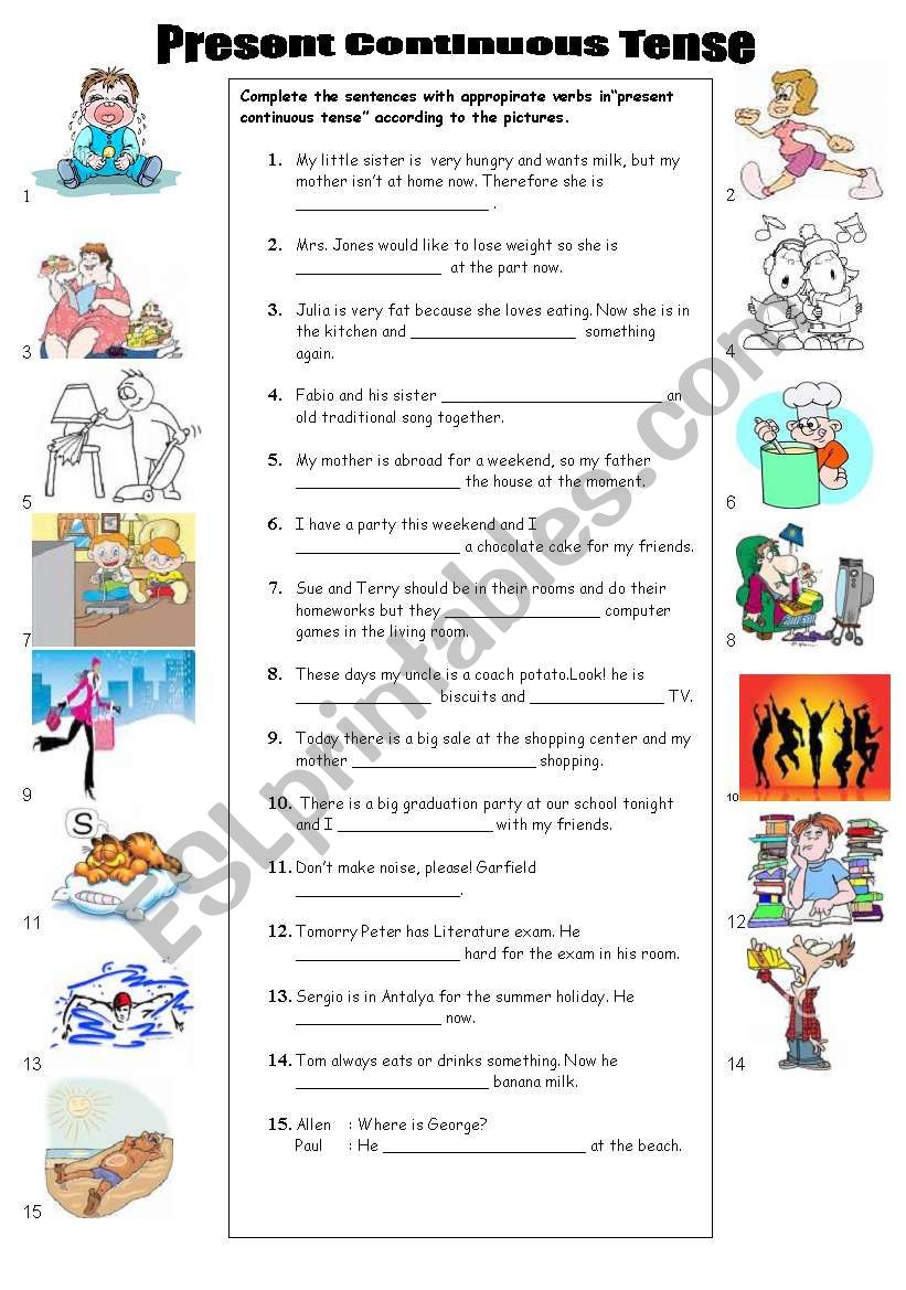 Present continuous tense worksheet