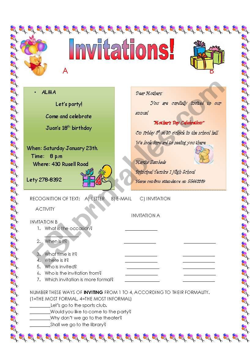 Invitations! worksheet
