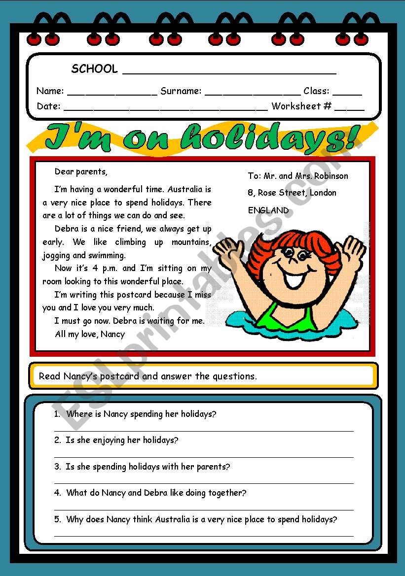 IÂ´M ON HOLIDAYS! worksheet