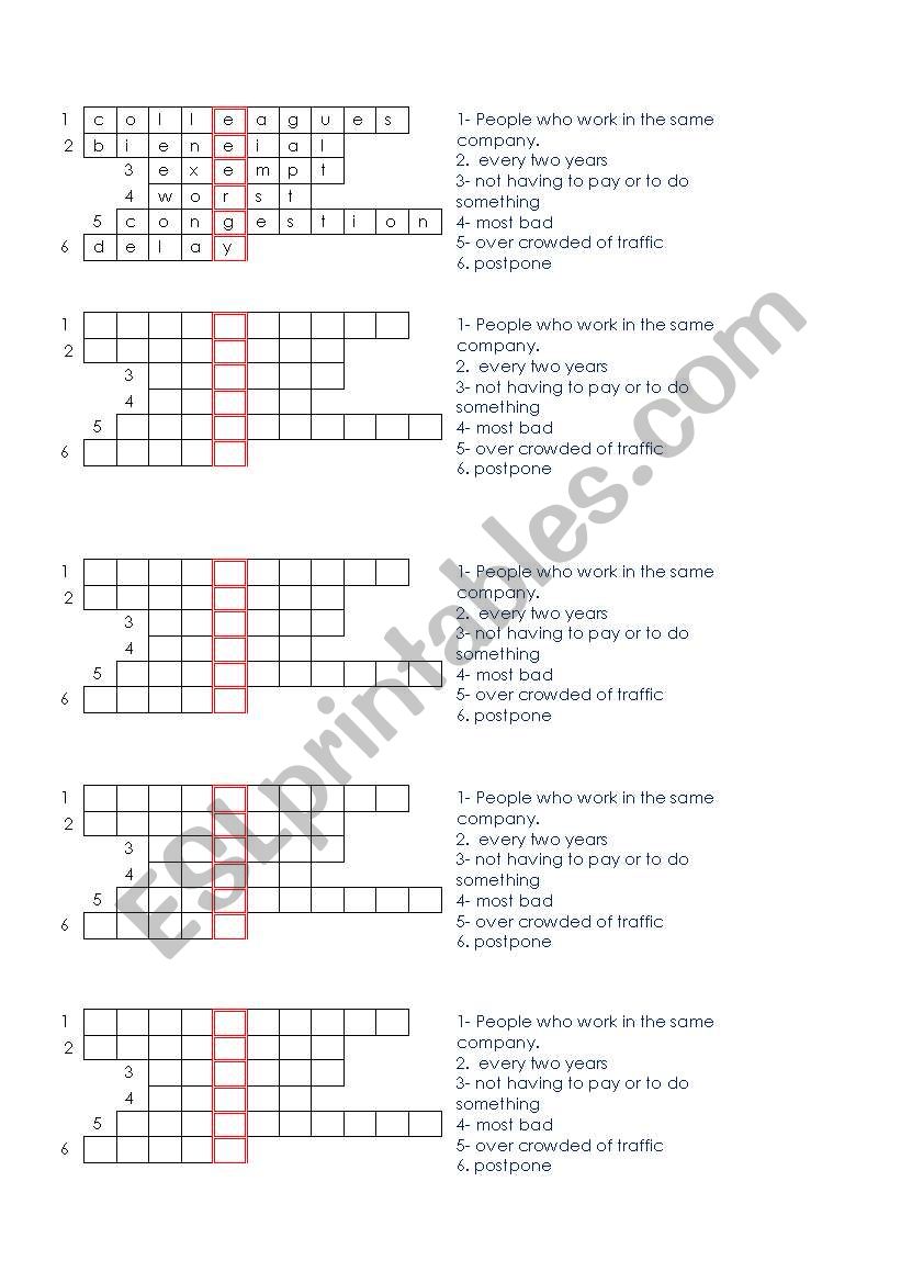 crossword worksheet