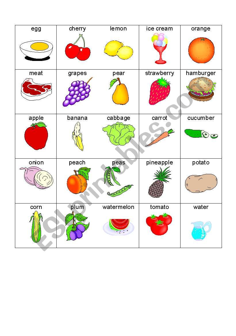 FOOD MEMORY GAME worksheet