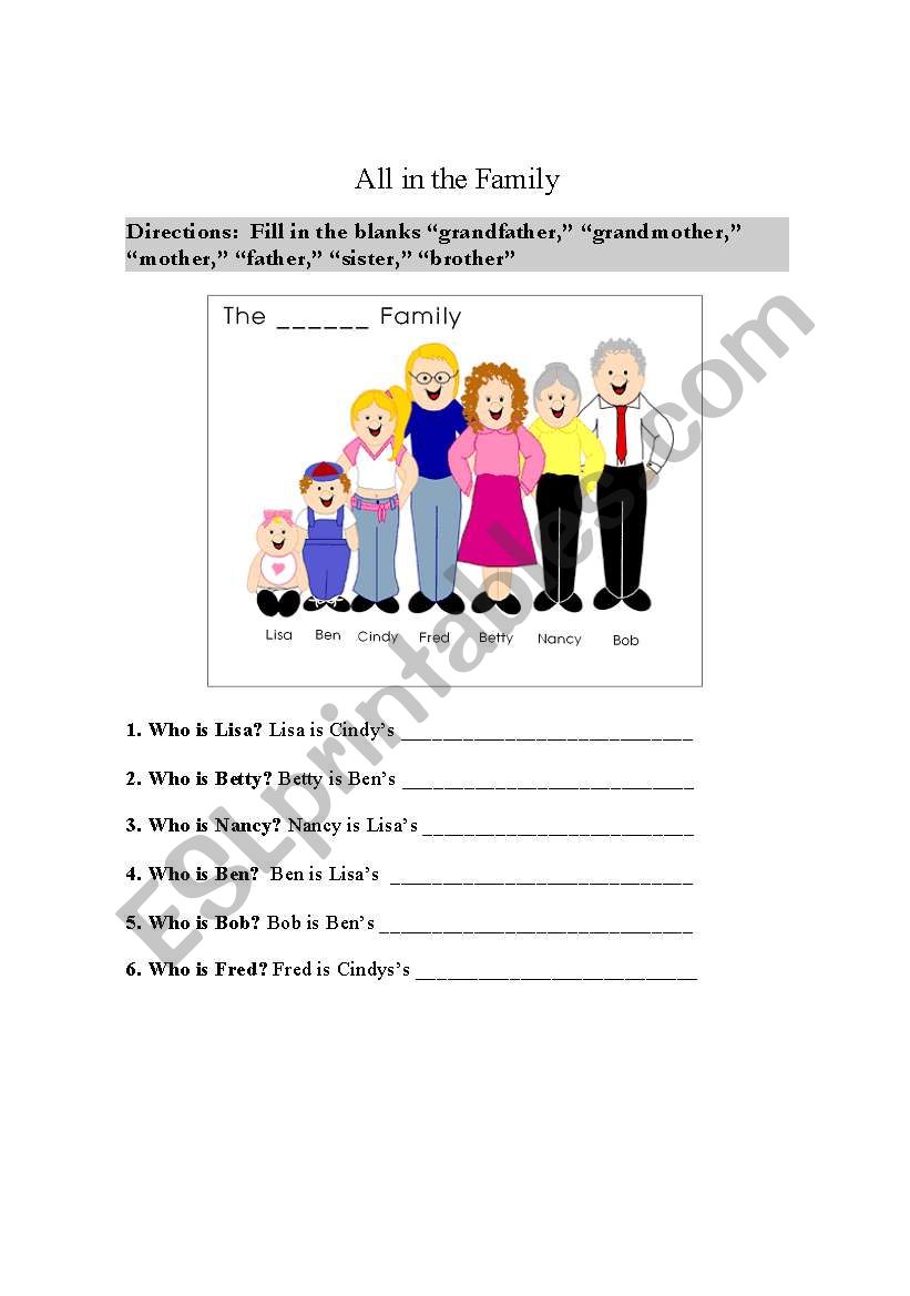 All in the Family worksheet