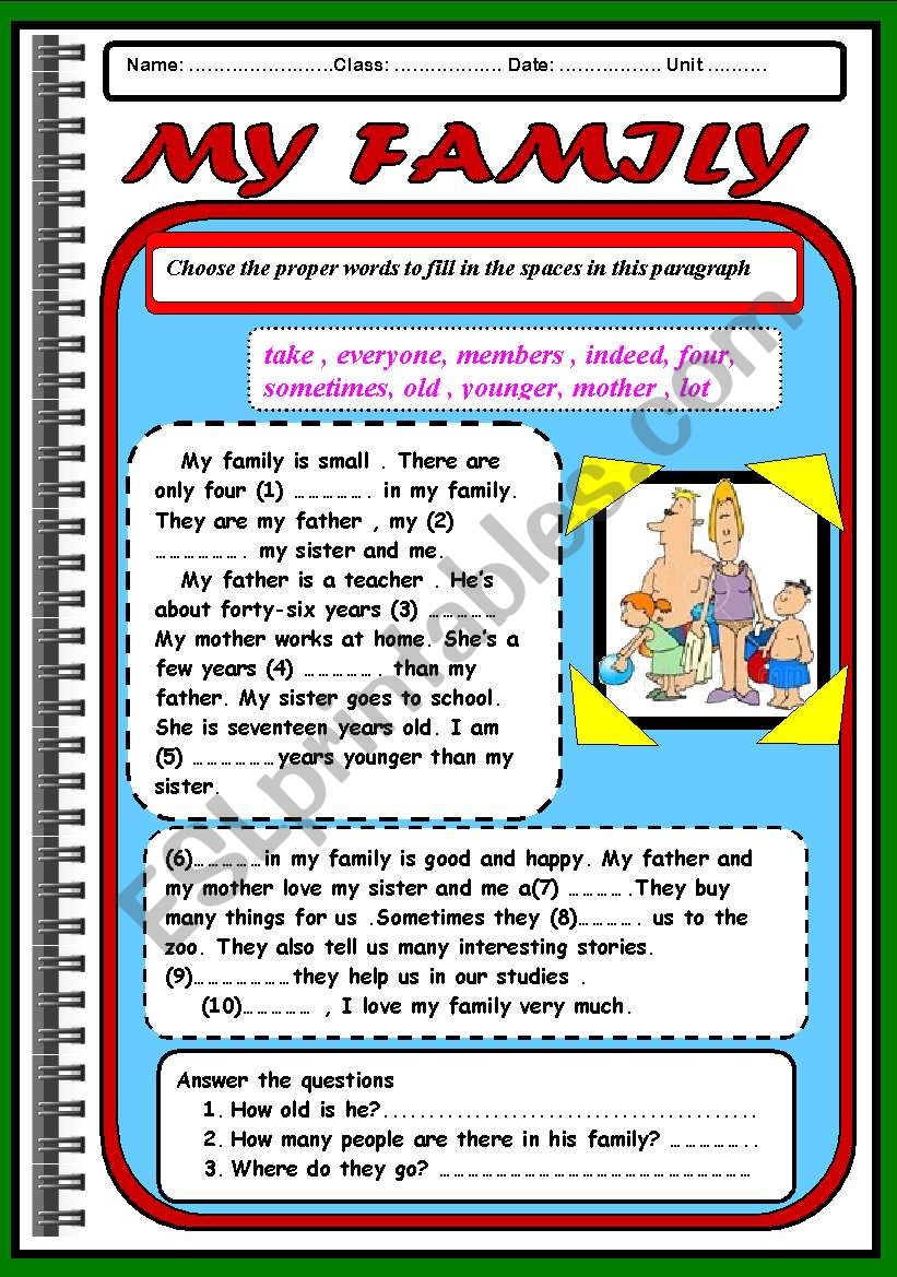 READING - MY FAMILY worksheet