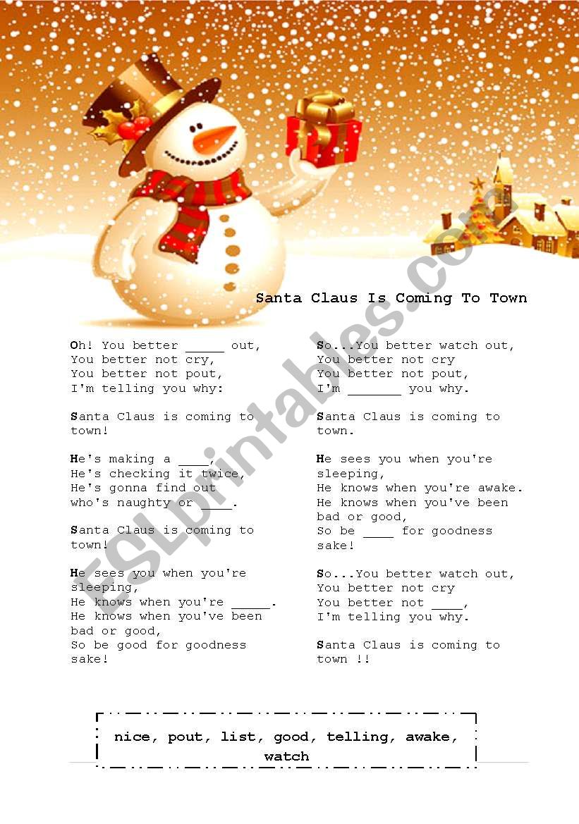 Santa Claus Is Coming To Town worksheet