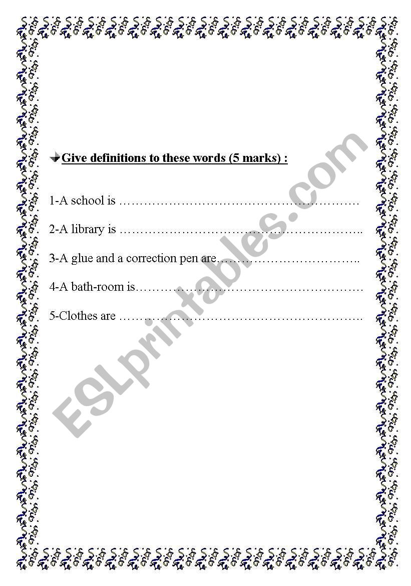 vocabulary worksheet
