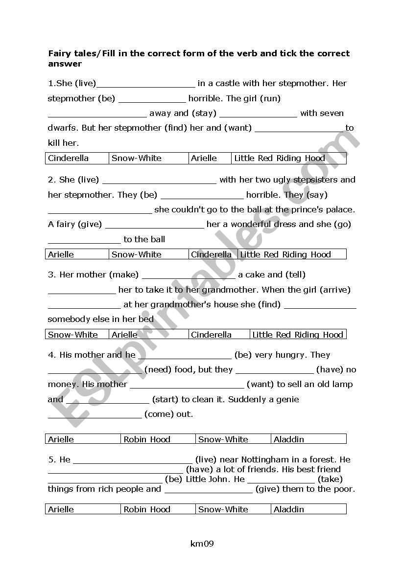 Fairy tales/ Past simple worksheet