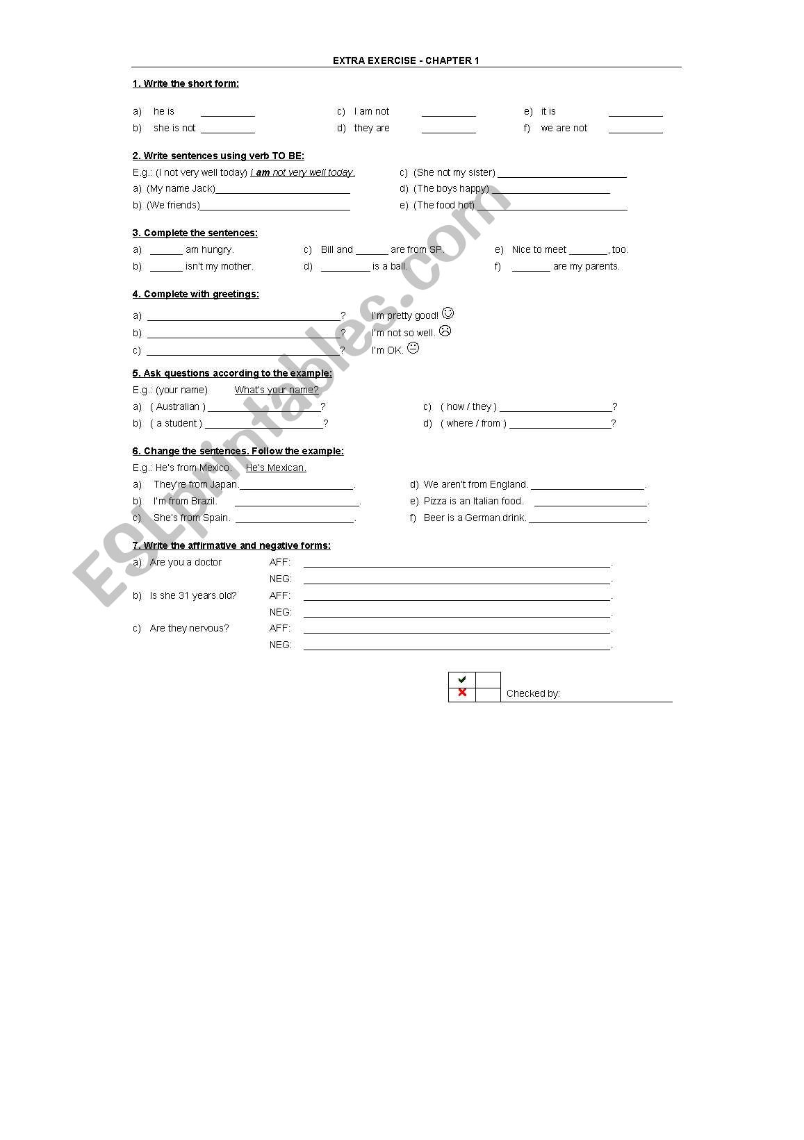 Verb To Be worksheet