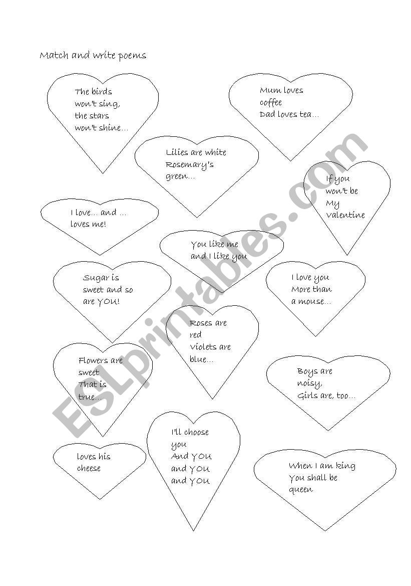 Valentines poems worksheet