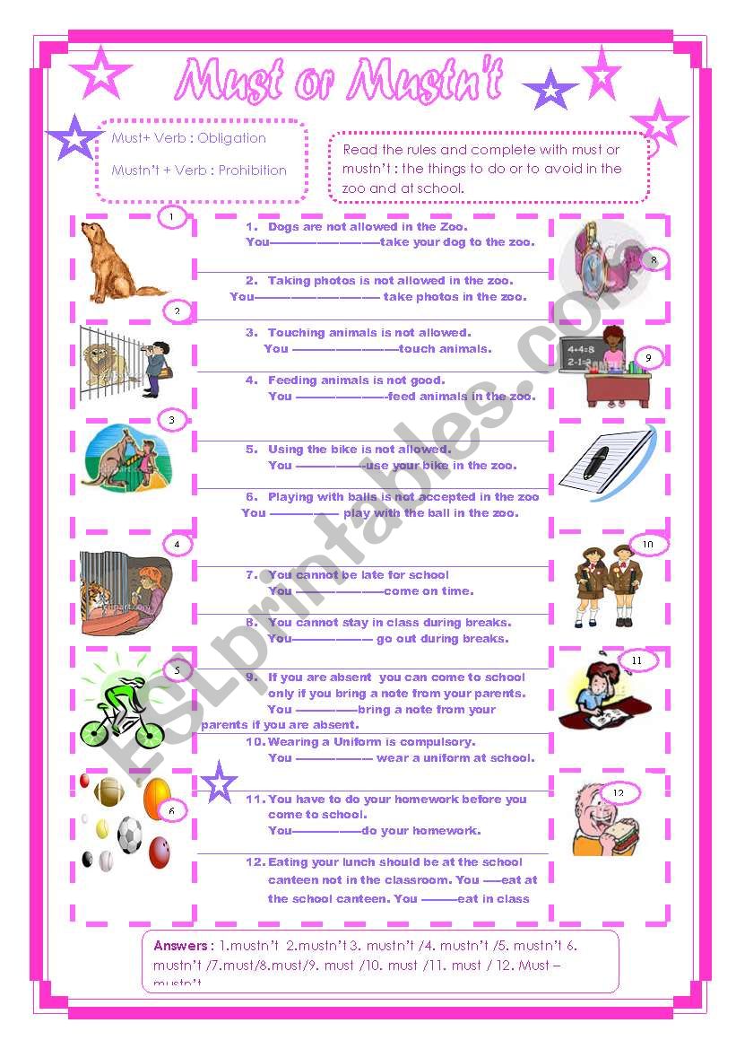 Must or mustnt(+ Key) worksheet