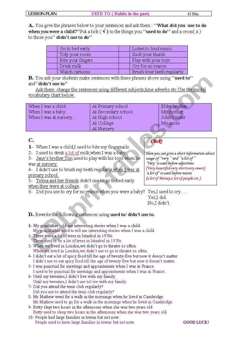 used to-Lesson Plan&Worksheet worksheet