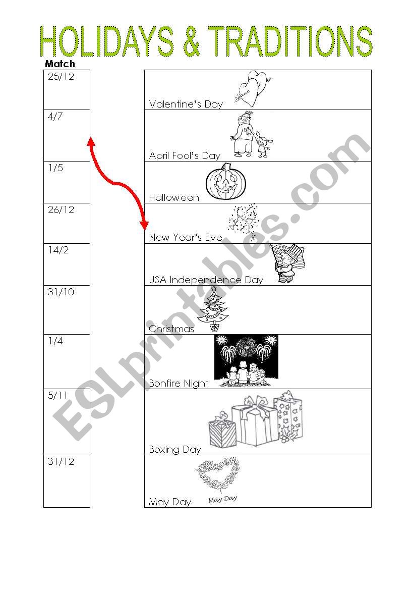 HOLIDAYS & TRADITIONS: DATES worksheet