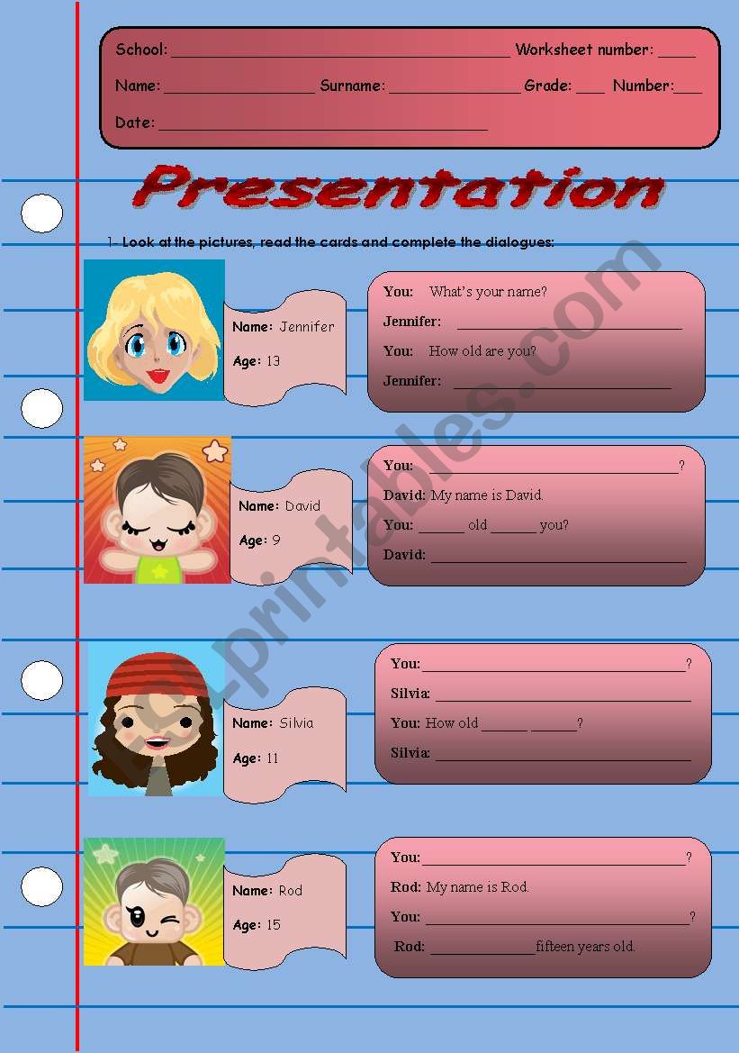 Presentation worksheet