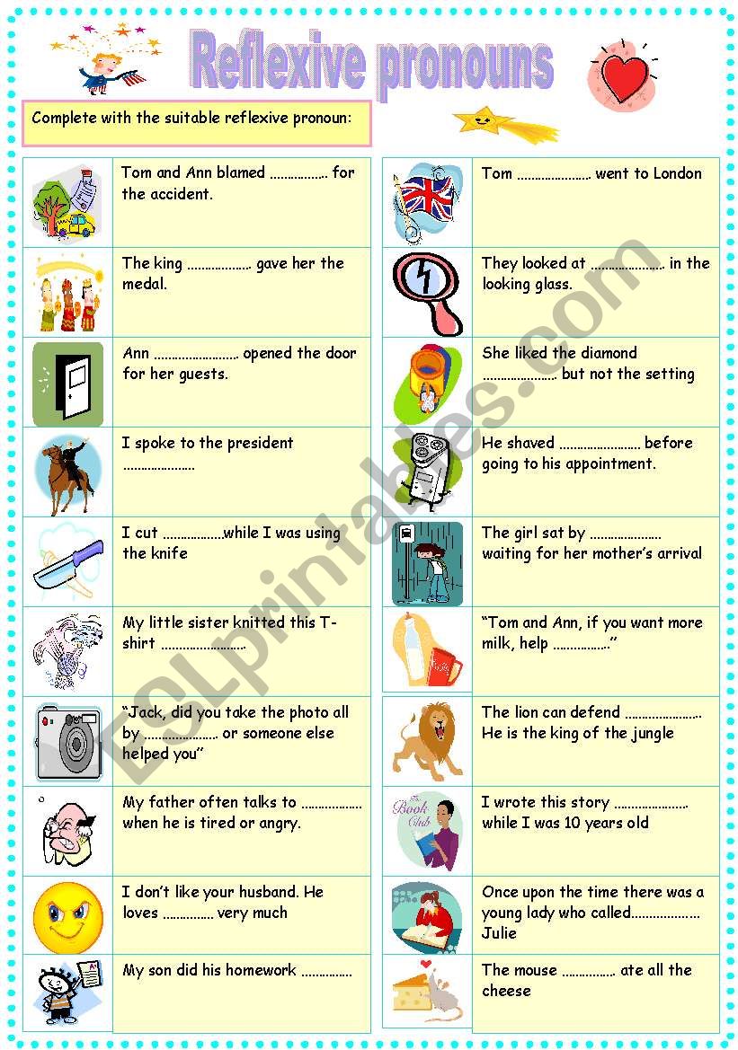 reflexive pronouns worksheet