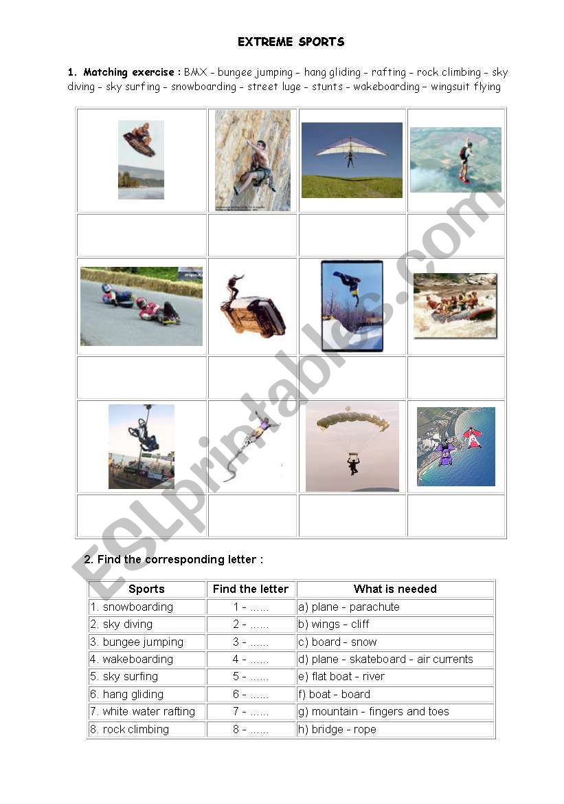 EXTREME SPORTS worksheet