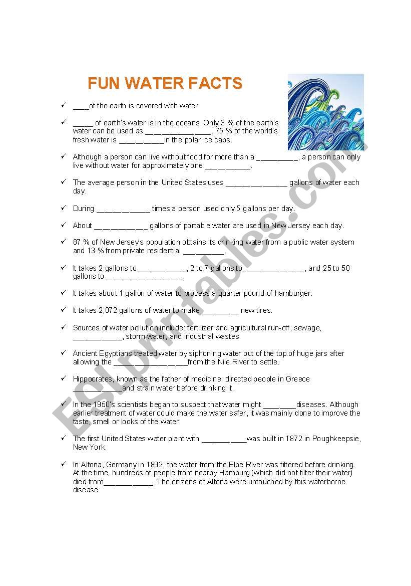 Water facts worksheet