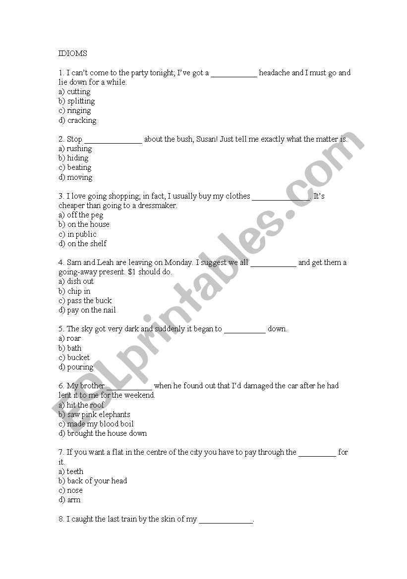 IDIOMS 1 worksheet