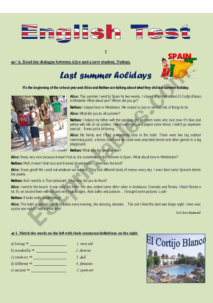 SUMMER HOLIDAYS (Reading comprehension)