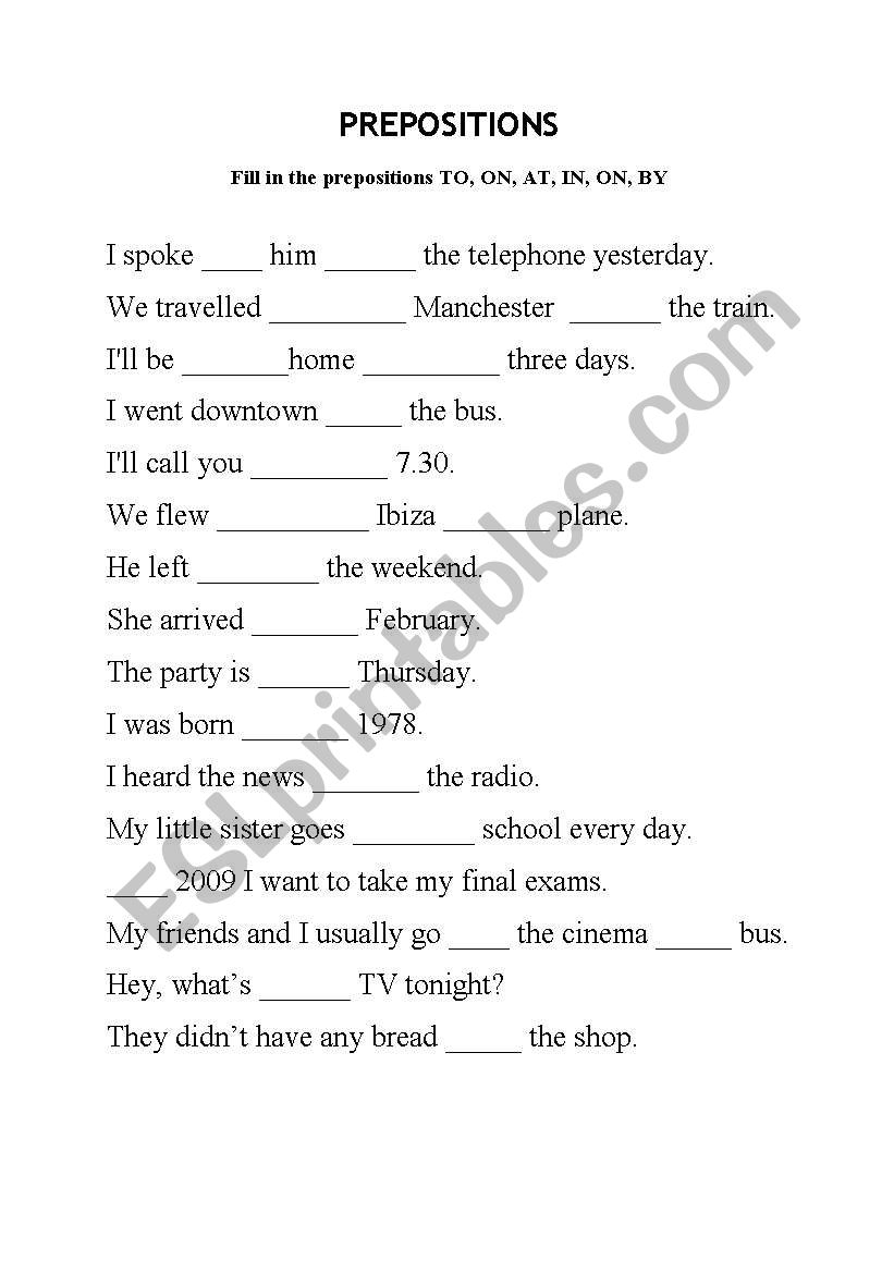 preposition gaps worksheet