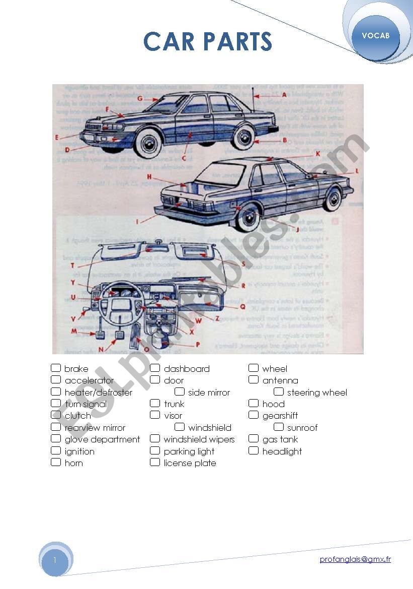 CAR PARTS worksheet