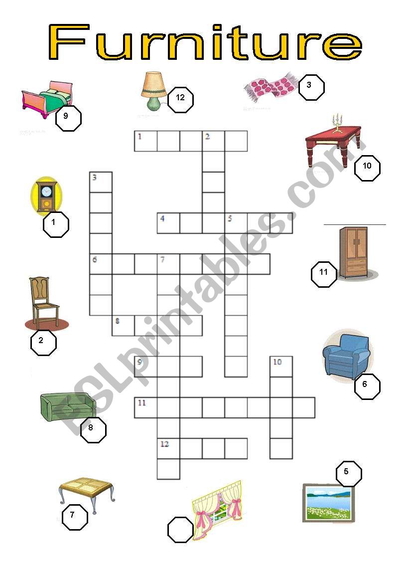 FURNITURE CROSSWORD PUZZLE worksheet