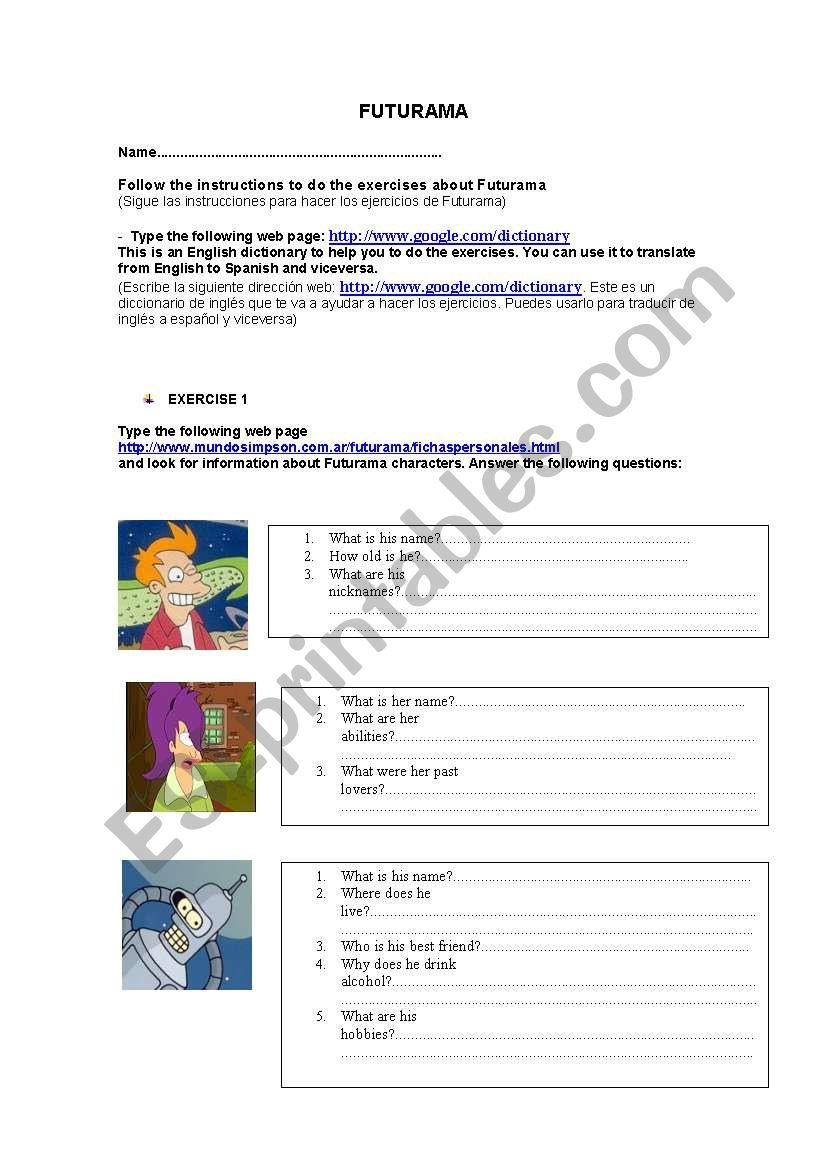 FUTURAMA worksheet