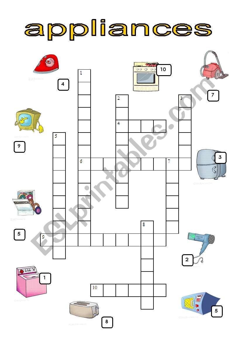 APPLIANCES crossword worksheet