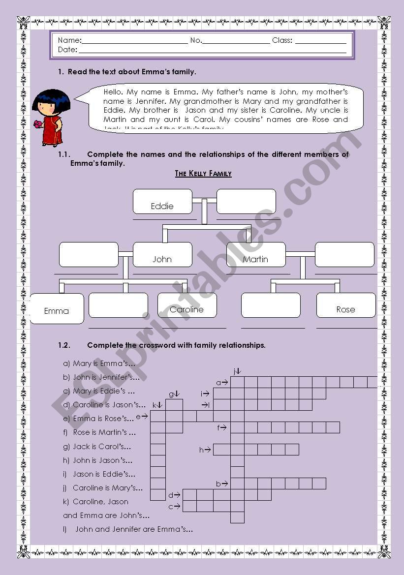 Family test worksheet