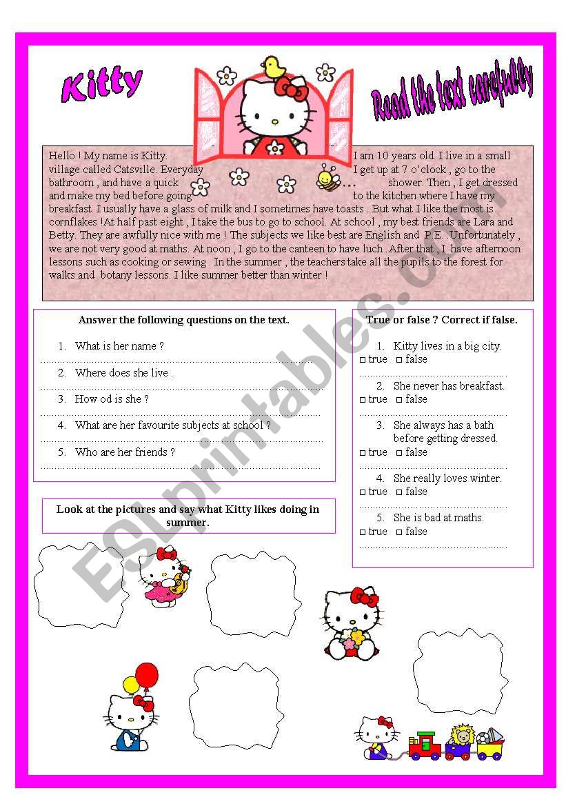 hello kitty worksheet