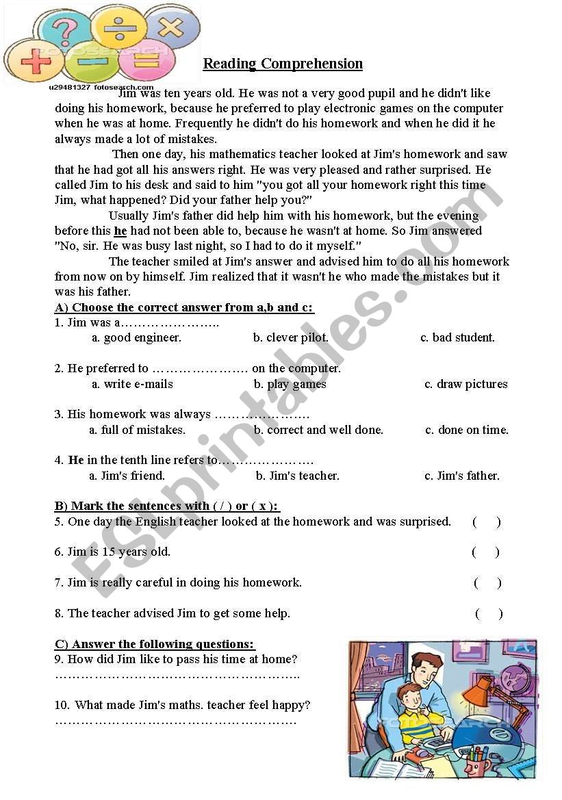 Jims Homework worksheet