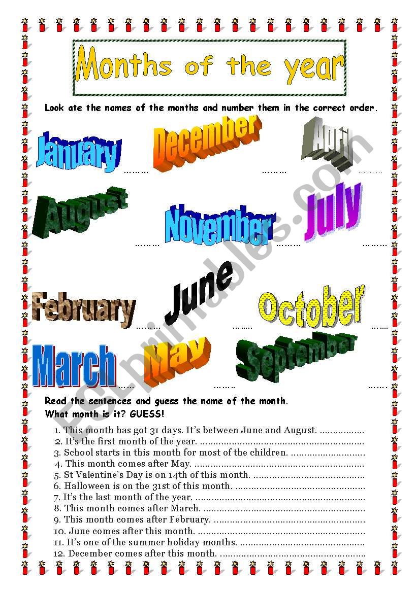 Months of the year worksheet