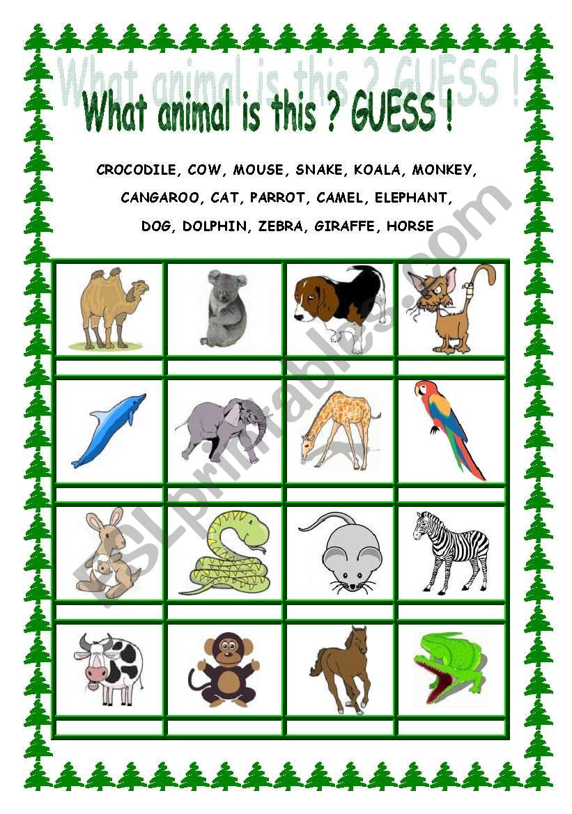 What animal is this ? GUESS ! worksheet