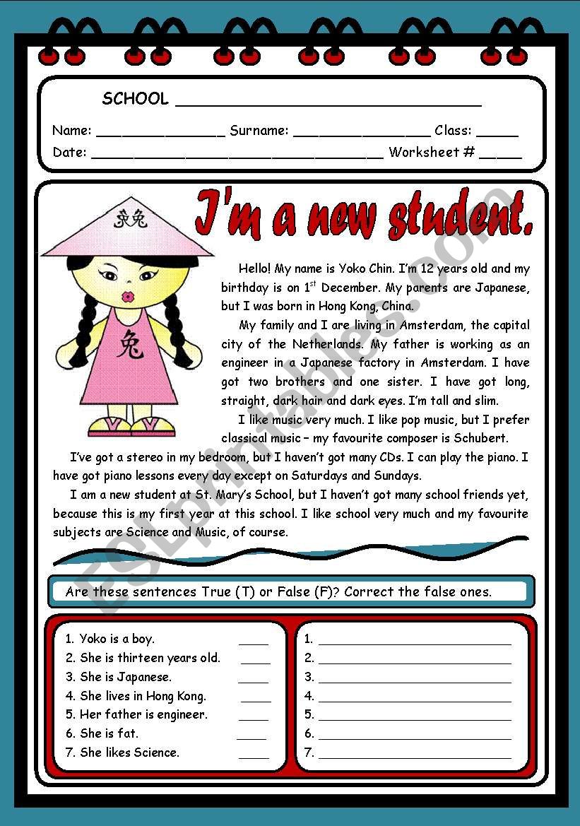 IM A NEW STUDENT ( 2 PAGES ) worksheet