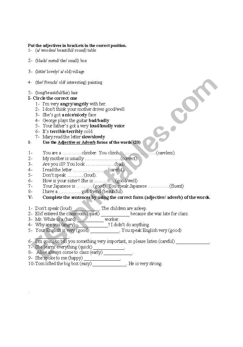 adjectives and adverbs worksheet
