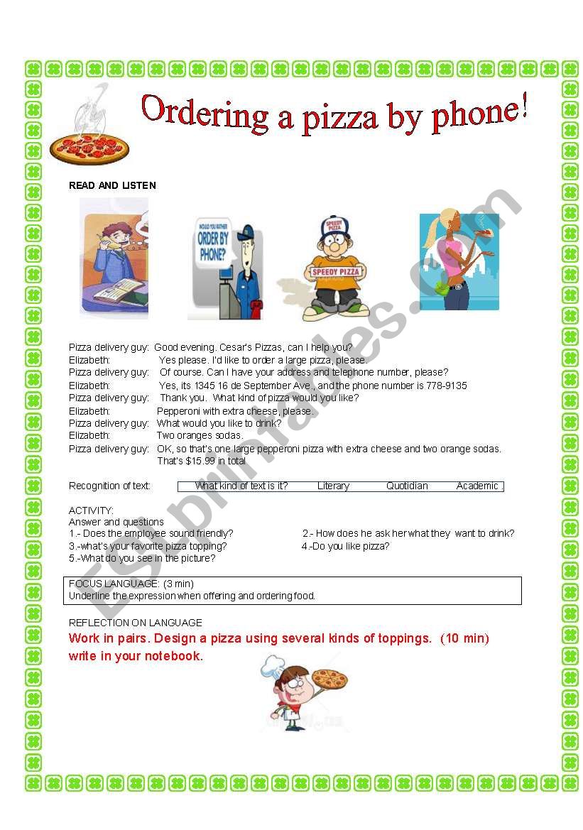 Order by phone! worksheet