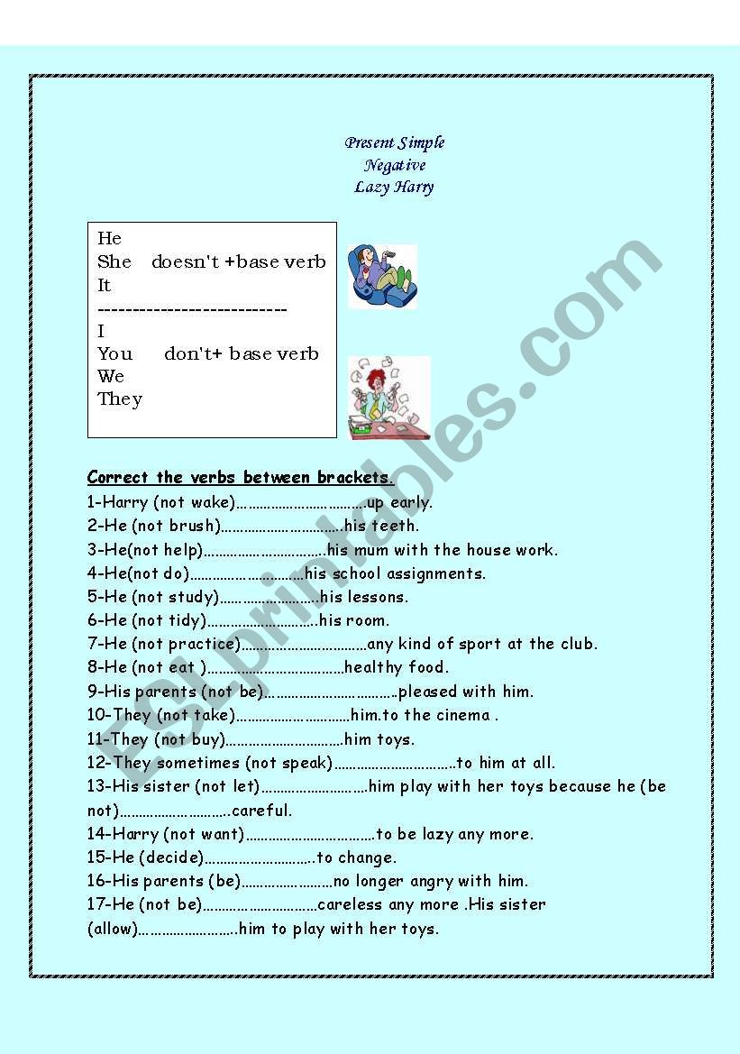 lazy Harry worksheet