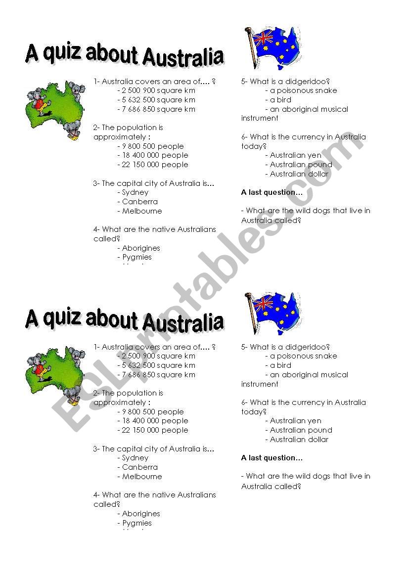 Australia quiz worksheet