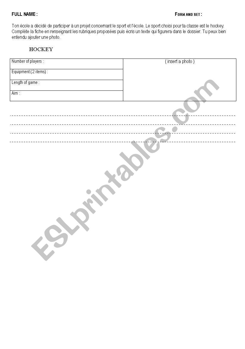 introducing a sport  worksheet