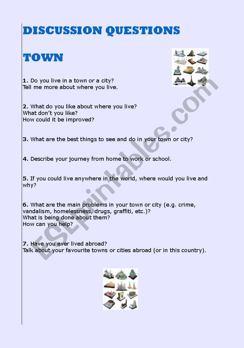 discussion questions - town worksheet