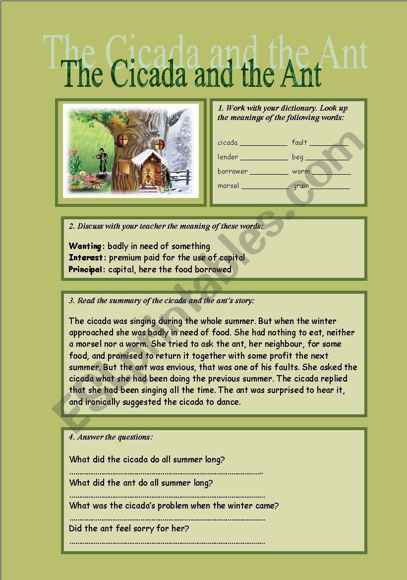 The Cicada and the Ant worksheet