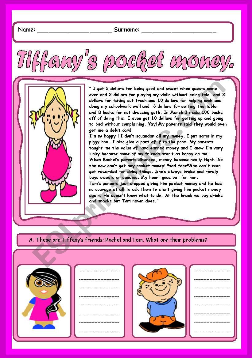 Tiffany´s pocket money ESL worksheet by hedia