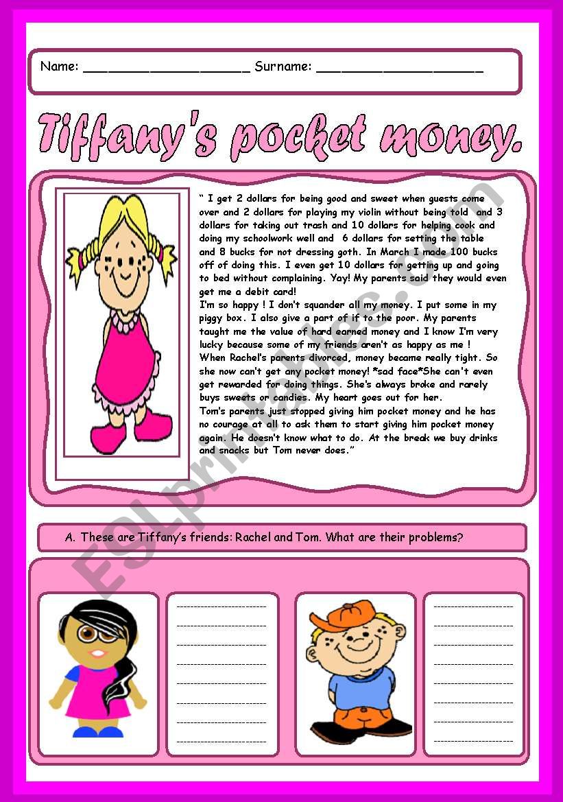 Tiffanys pocket money worksheet