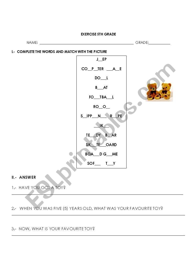 TOYS worksheet