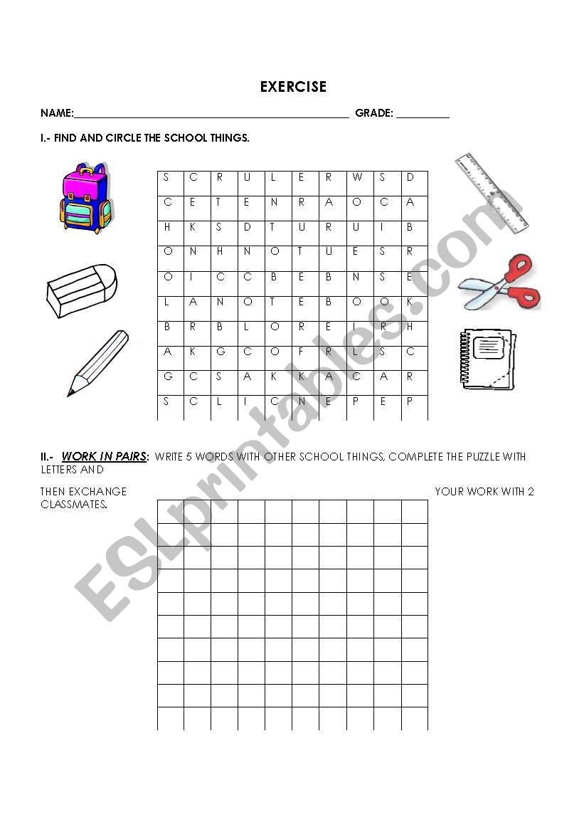 School Things worksheet