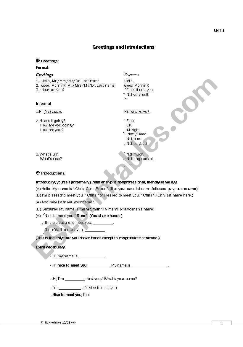 Greetings and Introductions worksheet