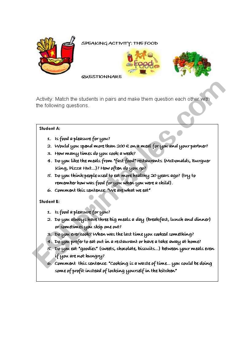 food questionnare worksheet
